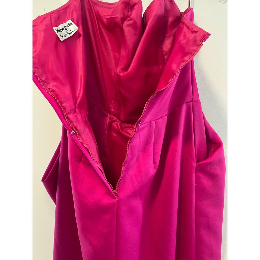 Victor Costa Fuchsia Strapless Evening Gown with Black Coat - Picture 6 of 16